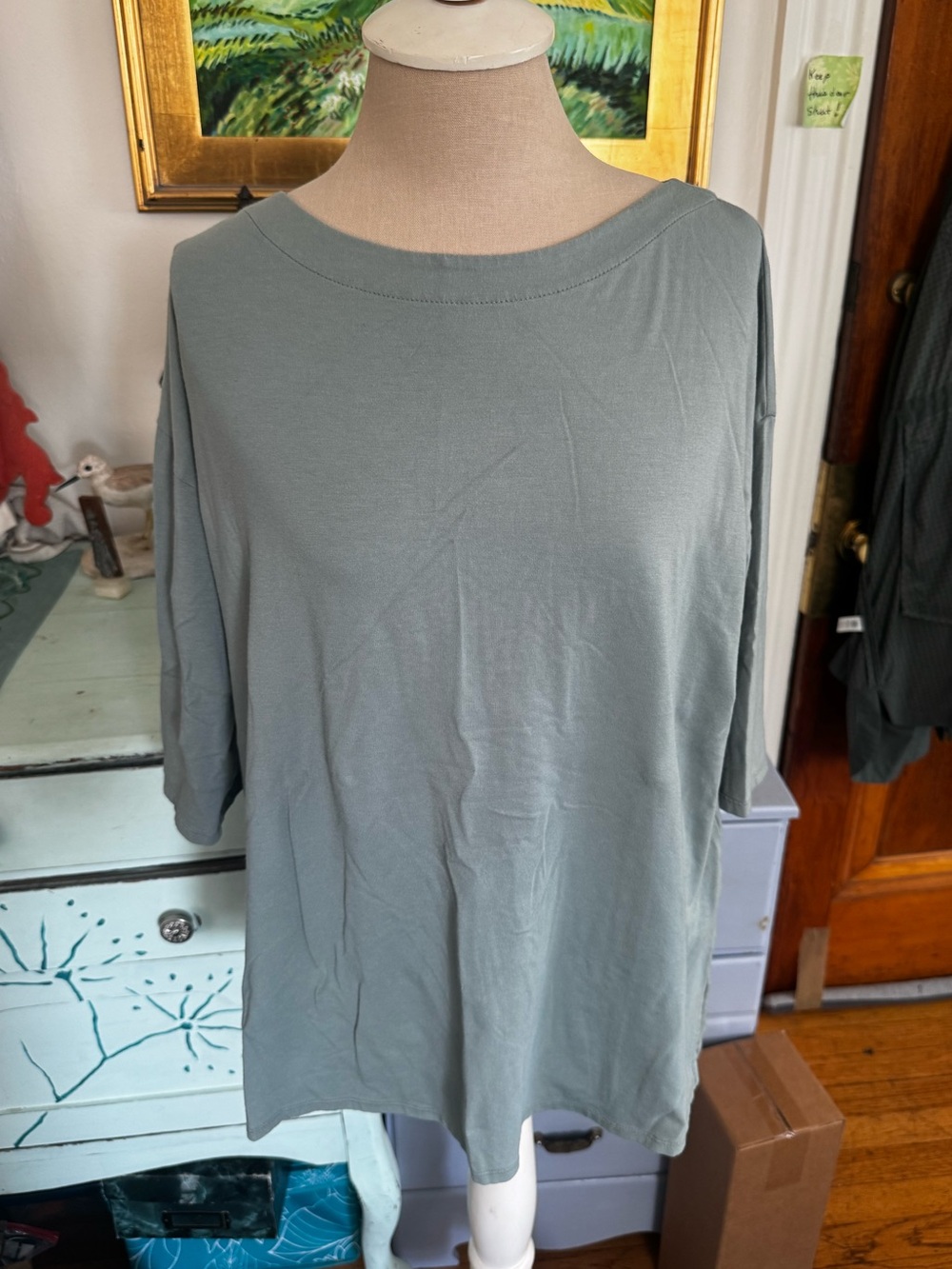 J. Jill Luxe Supima Pleat Back Tunic Top Sage Green Oversized M Petite VGUC